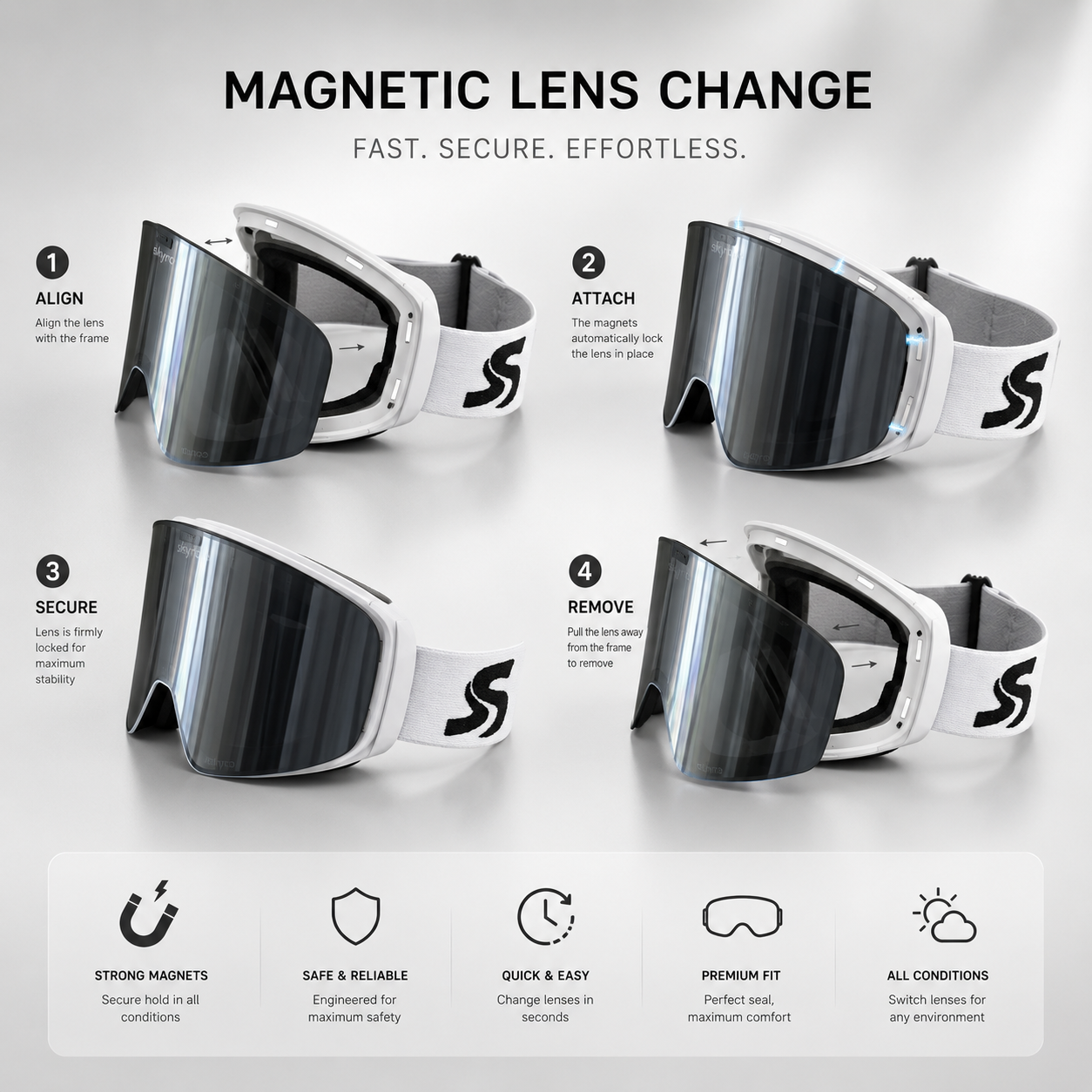 Skyra Magnetic Ski Goggles - Pink Mirror