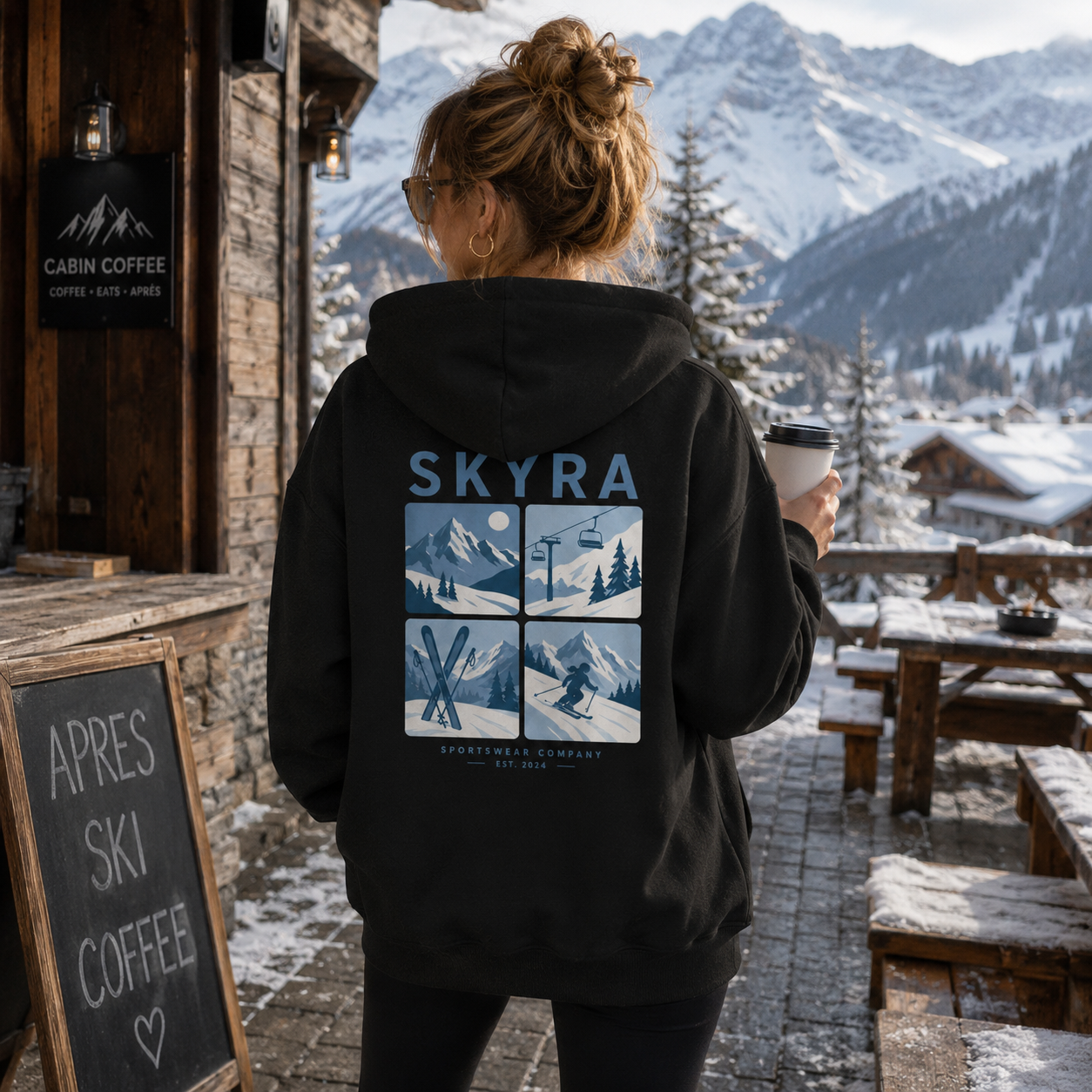 Vintage Ski Graphic Zip Up Hoodie