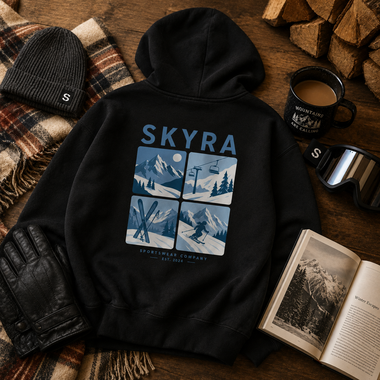 Vintage Ski Graphic Zip Up Hoodie